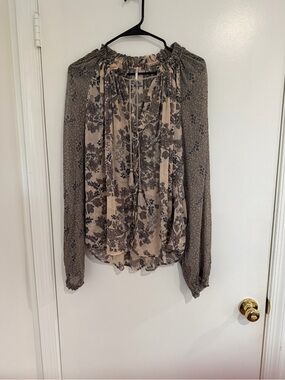 Free People Boho Peasant Floral Sheer Tassel Blouse Size M Romantic Festival Top